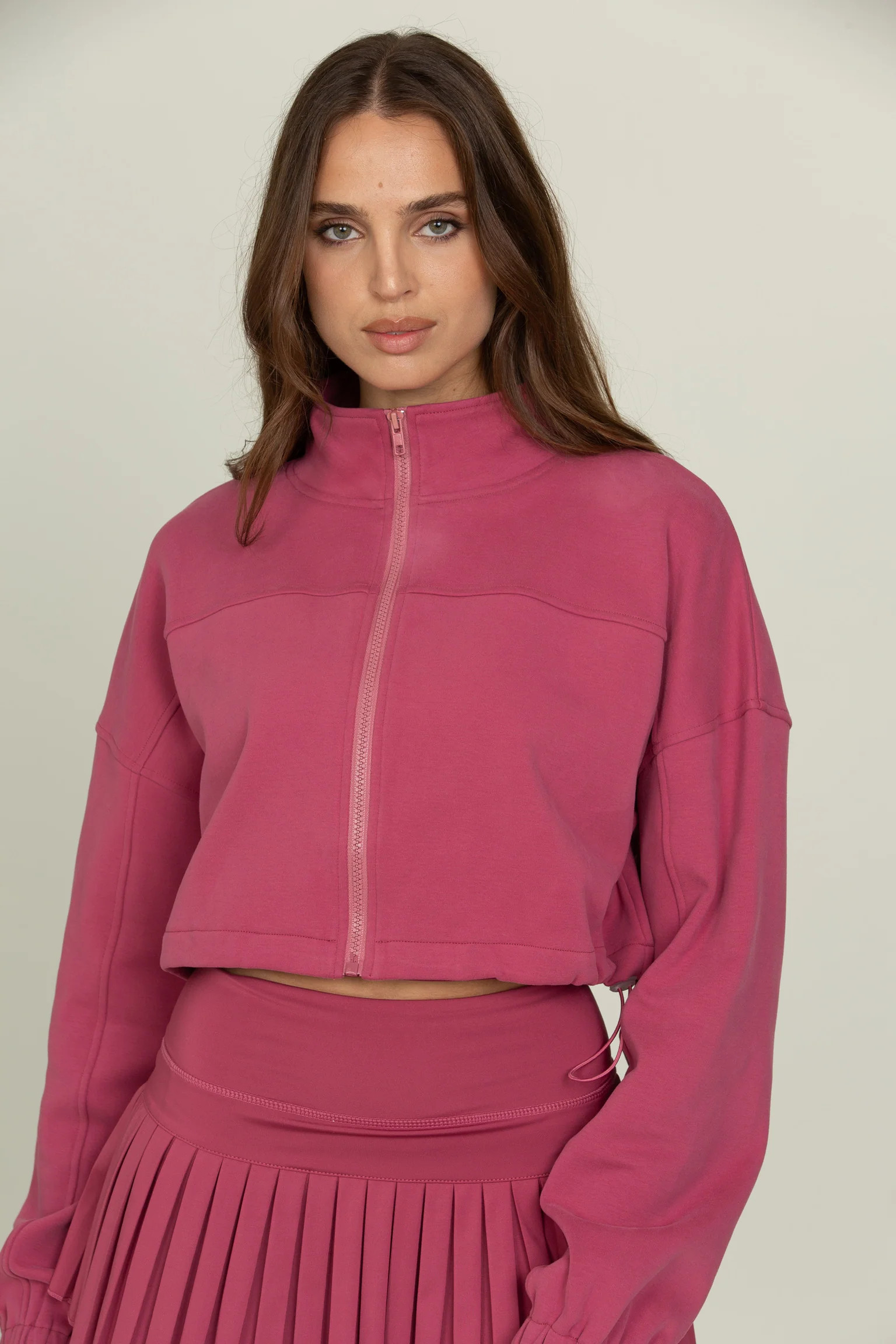 Raspberry Cinched Zip-Up Jacket | Gold Hinge