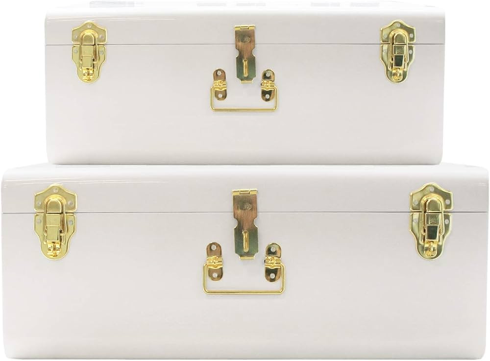 Zanzer White Trunks Set of 2 - Vintage Style Storage w/Gold Finish Handles & Locks - Space Saving... | Amazon (US)