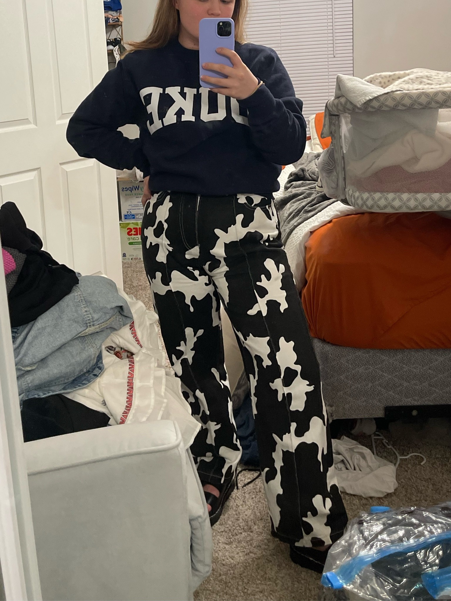 Cute cow print pants perfect for fall with a sweatshirt. Super cute and fun! 

#LTKstyletip #LTKSeasonal #LTKsalealert