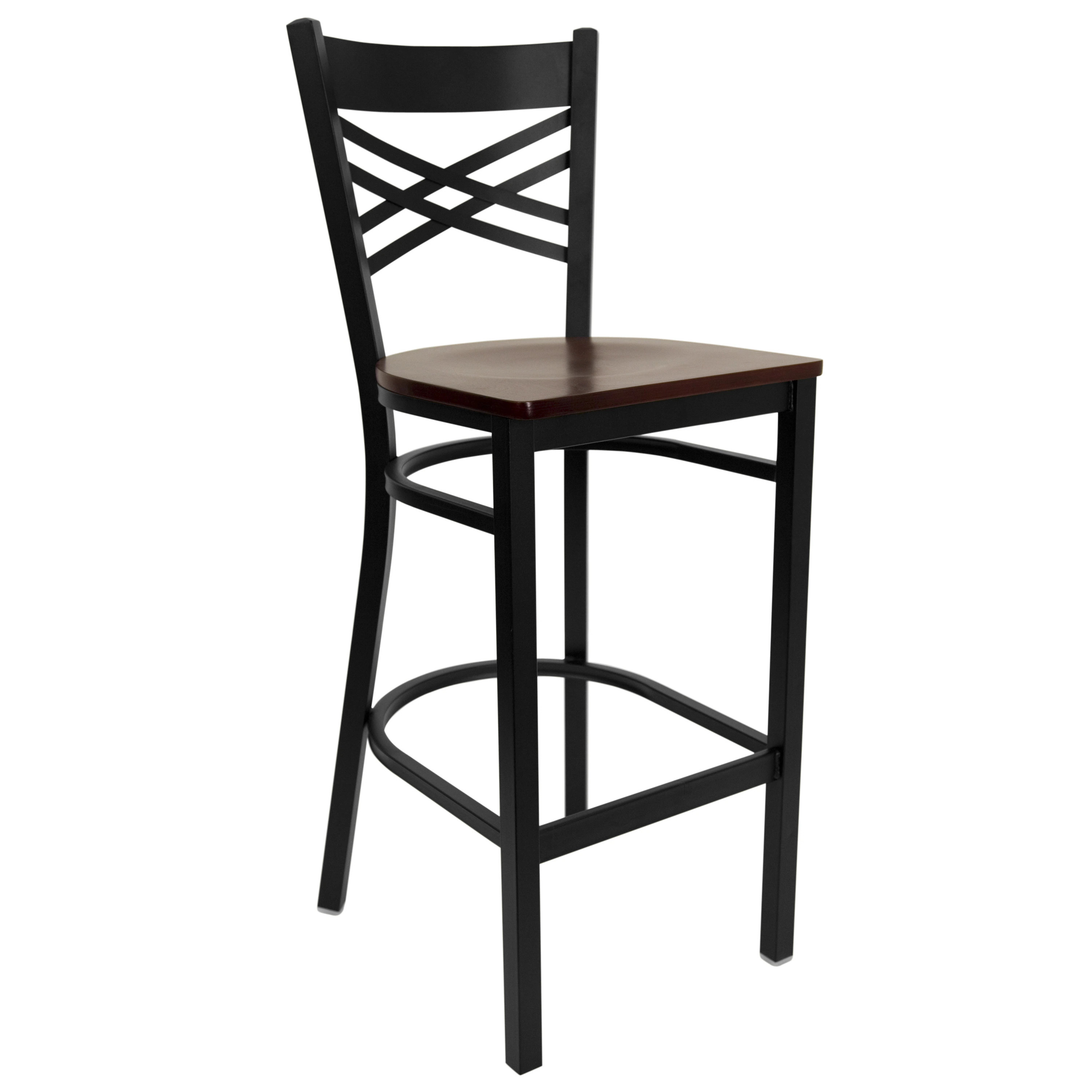 Emma + Oliver Black Metal X Back Barstool; Mahogany Wood Seat in Brown | 889142463801 | Lowe's