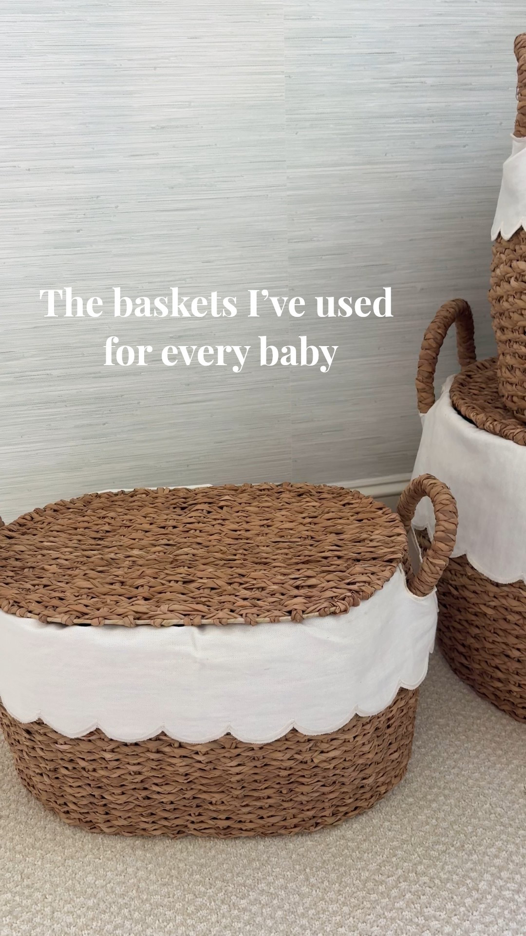 The nursery baskets I’ve used for every baby! I store extra blankets, next size up clothes, fresh towels and even toys. The scallop detail and honey woven material add so much warmth to the bedroom. 

#LTKBaby #LTKHome #LTKBump
