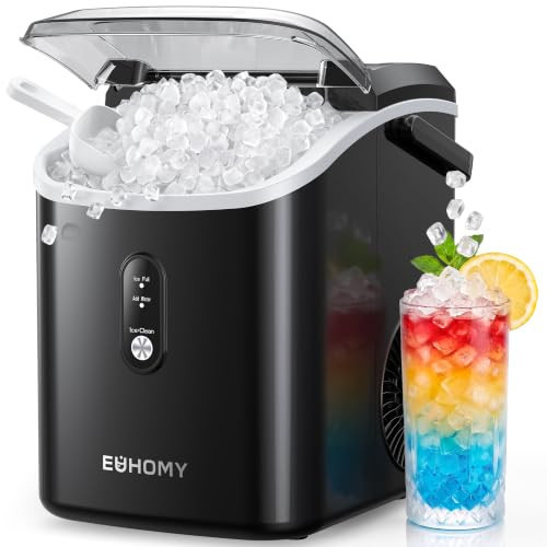 EUHOMY Nugget Ice Maker Countertop with Handle, Ready in 6 Mins, 34lbs Per Day, Removable Top Cover, Auto-Cleaning, Portable Sonic Ice Maker with Basket and Scoop, for Home/Party/RV/Camping (Black) | Amazon (US)