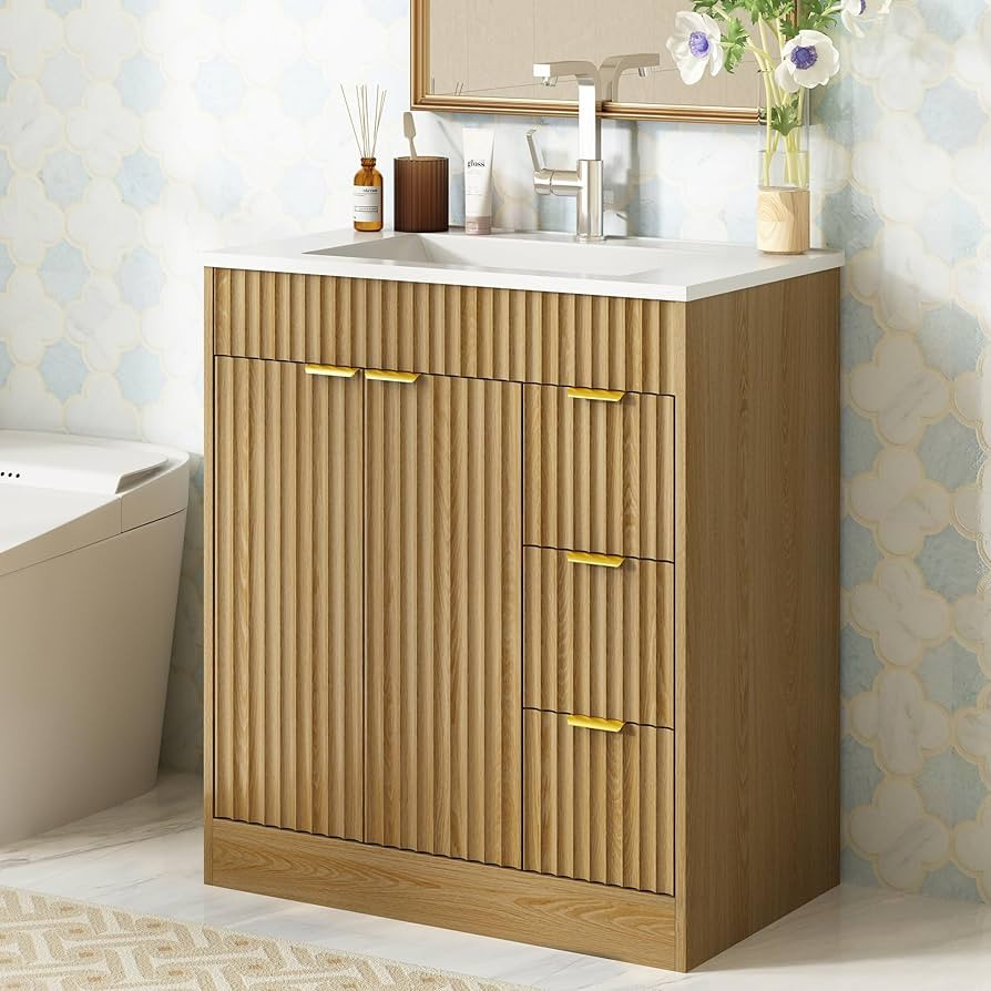 CARPETNAL 30 Inch Bathroom Vanity with Sink, Modern Fluted Bathroom Vanity with Sink with Storage... | Amazon (US)