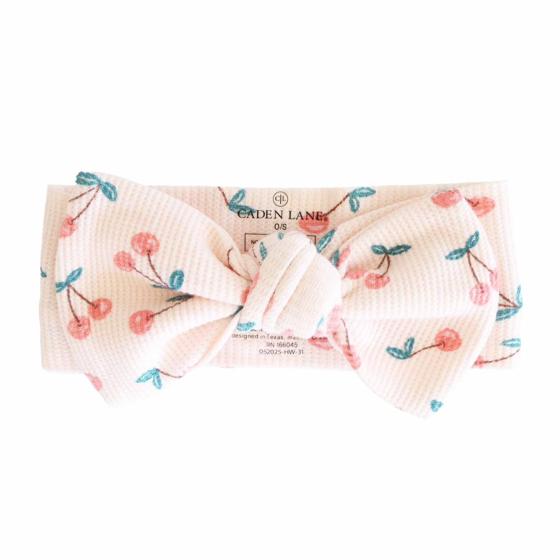 Cherry On Top Bamboo Waffle Knit Large Bow Headwrap | Caden Lane