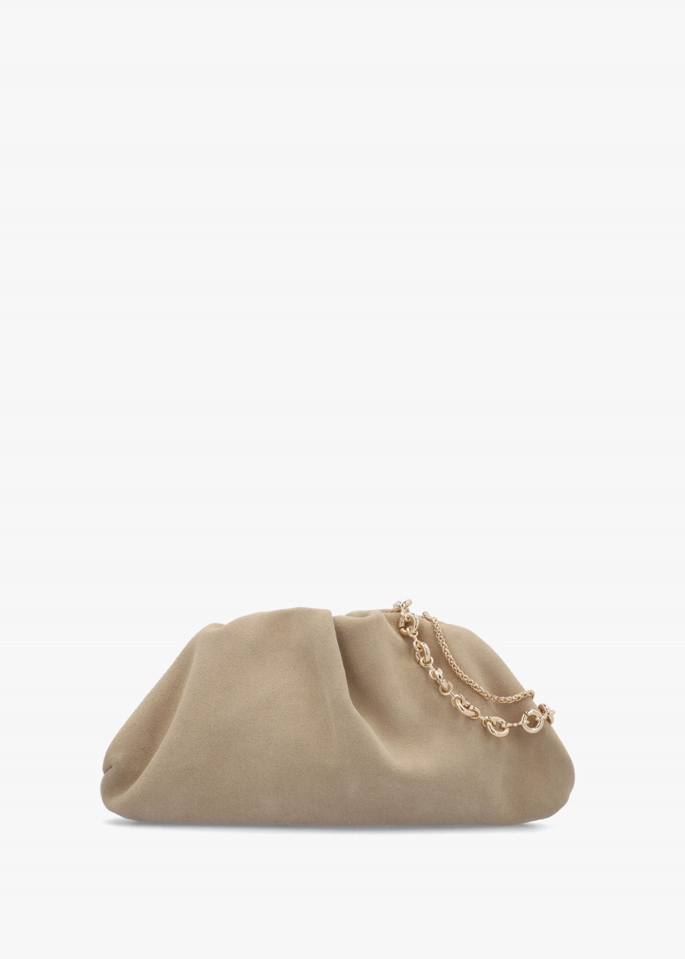 Inrouche Beige Suede Ruched Clutch Bag | Daniel Footwear (UK)