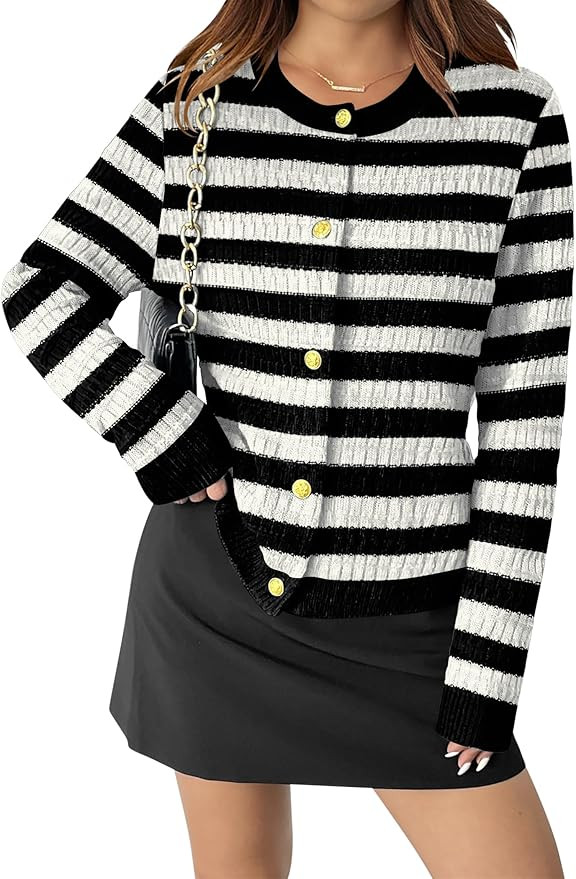 Zeagoo Women's 2025 Cardigan Sweaters Button Down Crew Neck Open Front Long Sleeve Knit Cropped J... | Amazon (US)