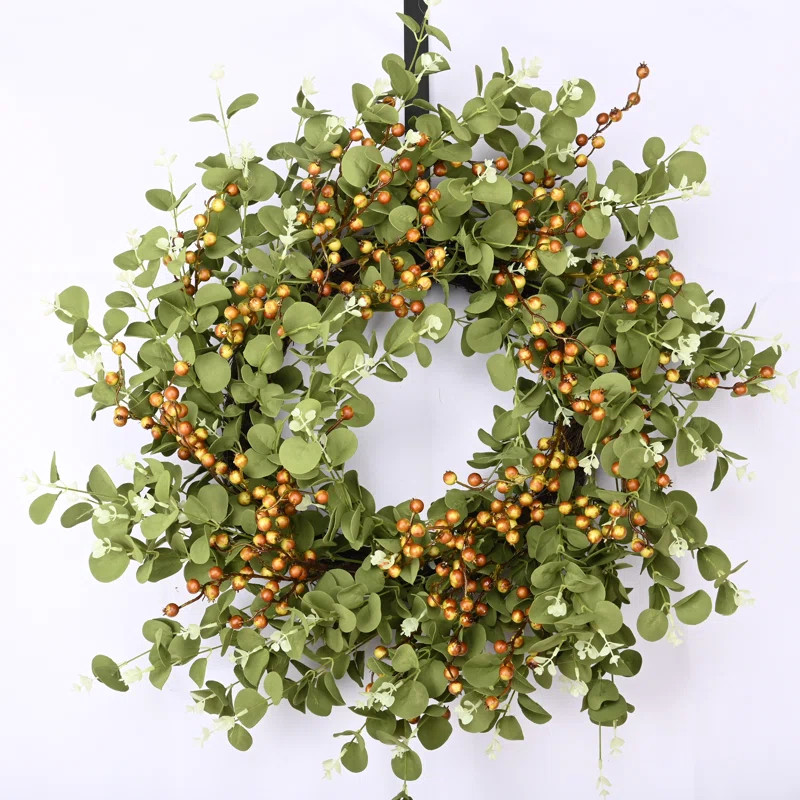 Primrue 22" Handcrafted Faux Eucalyptus Berry Wreath for Front Door & Reviews | Wayfair | Wayfair North America