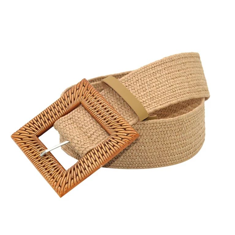 Women Belts For Dresses Elastic Straw Rattan Waist Band With Wood Buckle | Walmart (US)