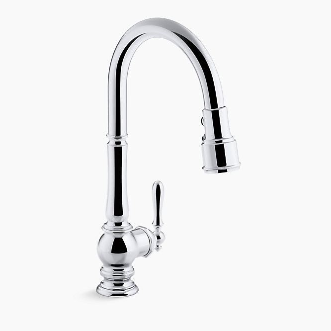 Pull-down kitchen sink faucet with three-function sprayhead | Kohler