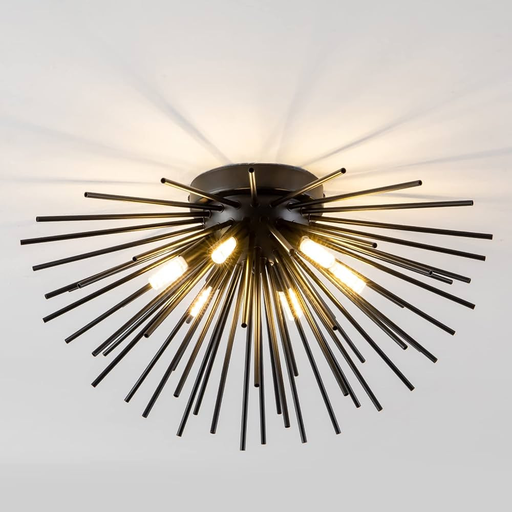 Black Flush Mount Ceiling Lights, Mid Century Starburst Sputnik Chandeliers, 6-Light Close to Cei... | Amazon (US)