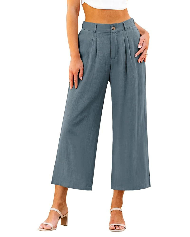 GRAPENT Wide Leg Capri Pants for Women High Waisted Linen Flowy Pleated Capris Cropped Trousers P... | Amazon (US)
