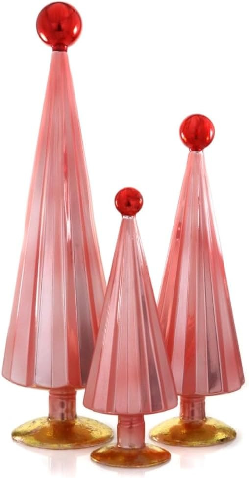 Cody Foster & Co Pink and Red Pleated Glass Trees Set of 3 CD-1845-PR | Amazon (US)