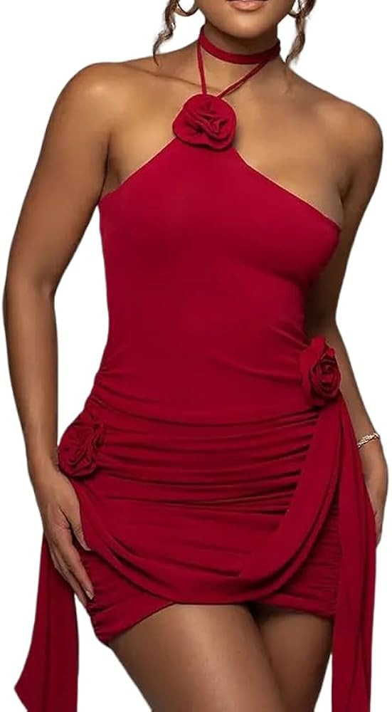 DKE&YMQ Summer Women's Sexy Hanging Neck Tie Stereoscopic Decoration Wrap Chest Slim Pleated Pack... | Amazon (US)