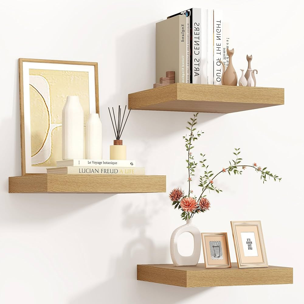 Square Floating Shelves for Wall, 12"W x 12"D x 1.2"H, 3 Pack of Small Wall Mounted Engineered Wo... | Amazon (US)