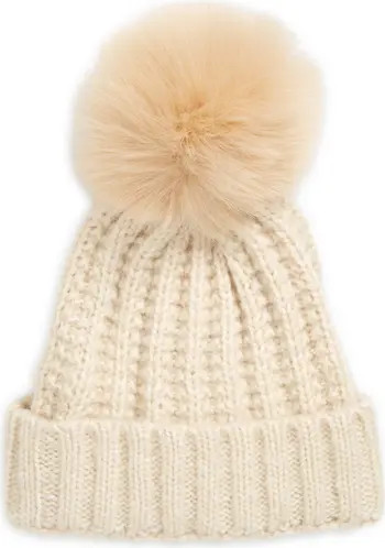 Chunky Ribbed Beanie with Faux Fur Pompom | Nordstrom