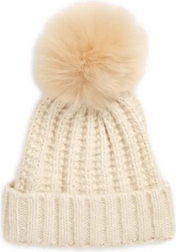Chunky Wool Blend Beanie with Faux Fur Pom | Nordstrom
