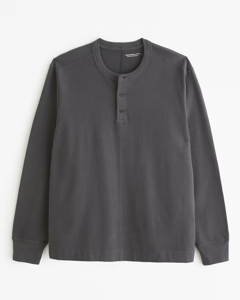 Abercrombie & Fitch Men's Long-Sleeve Premium Heavyweight Henley Tee in Black - Size XXL | Abercrombie & Fitch (US)