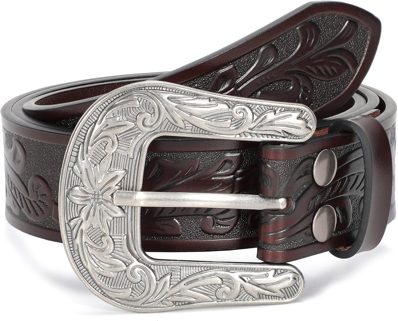 XZQTIVE Women Men Genuine Leather Belt Vintage Ladies Western Belt Engraved Tooled Leather Belt C... | Amazon (US)