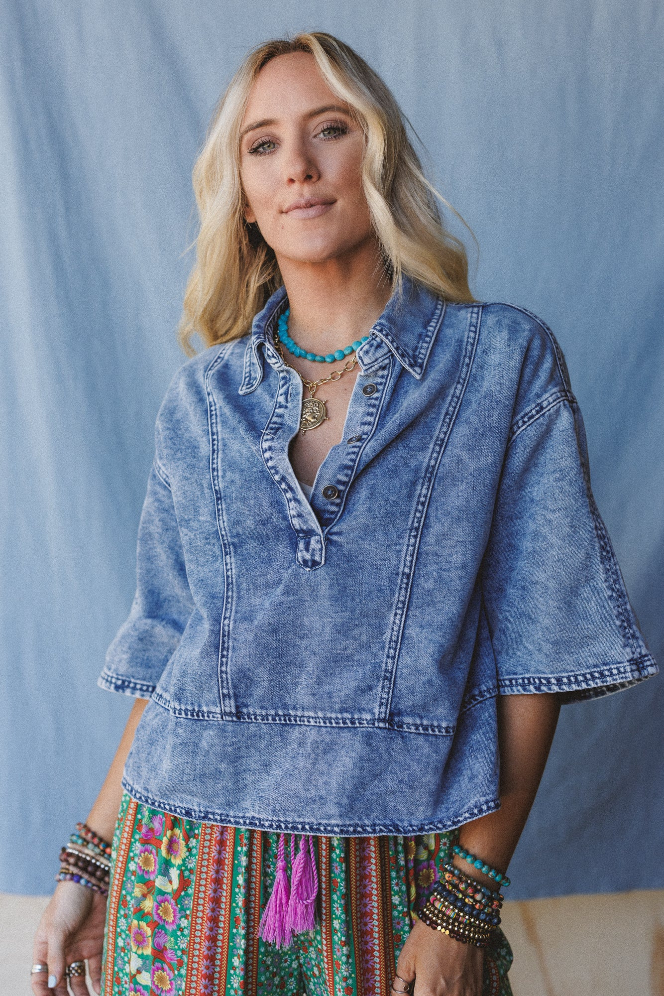 Saddle Up Style Denim Top - Denim | Three Bird Nest