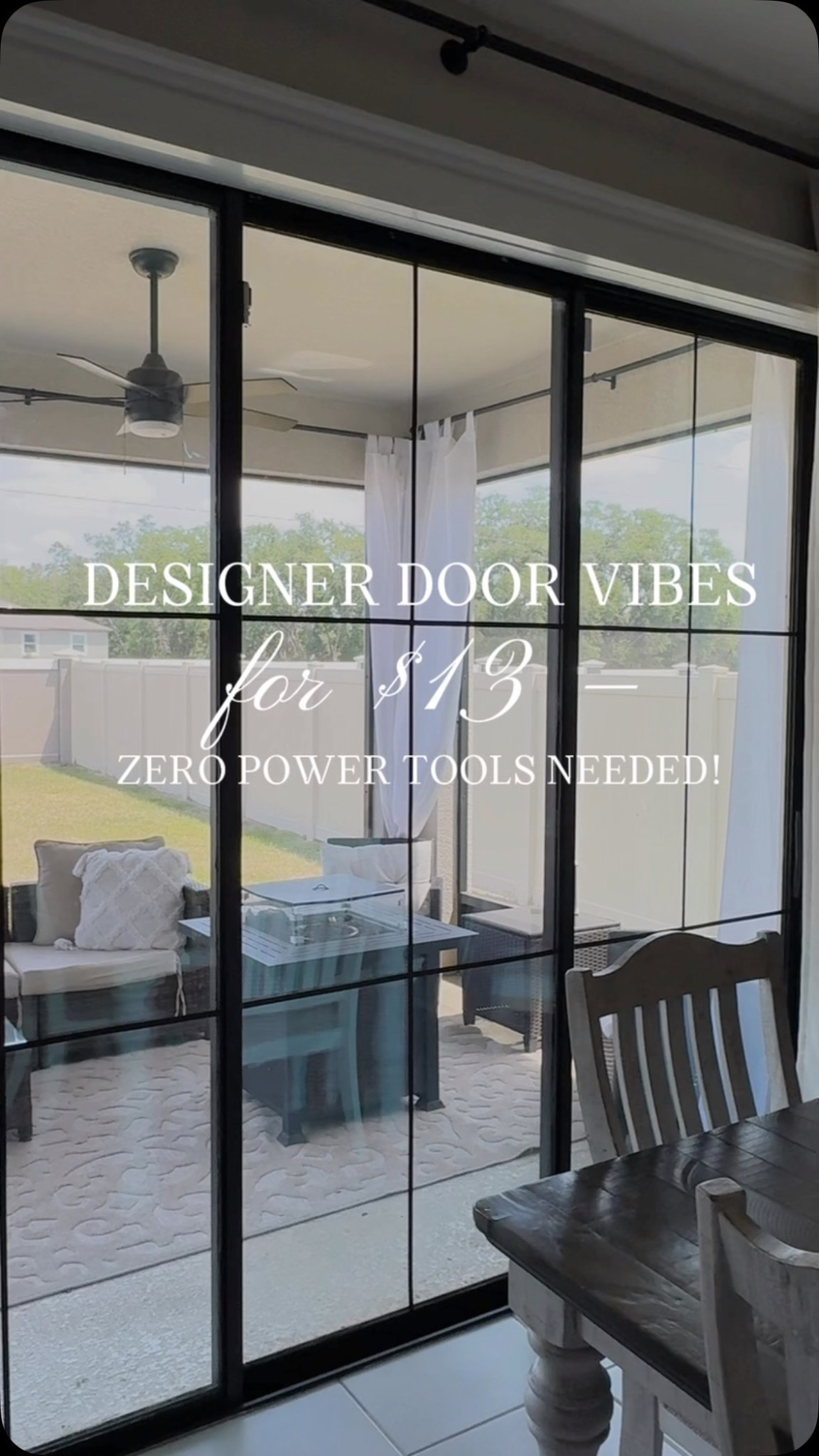 Designer door vibes for $13—zero power tools needed!

Used this vinyl tape to fake French doors on our sliding glass—and now I feel like I live in a Pinterest board.

No drill, no stress, just stick and stare.

It’s renter-friendly, budget-friendly, and took way less time than I expected!

Here’s how simple it is:
	1.	Clean the glass
	2.	Measure, mark the center with Frog Tape
	3.	Split it into thirds and tape it off

Save this for your next weekend DIY!