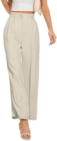 FUNYYZO Wide Leg Pants Women's High Elastic Waisted in The Back Business Work Trousers Long Strai... | Amazon (US)