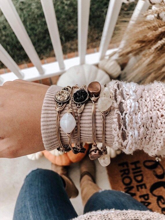 Autumn Neutrals  Wire Wrapped Bangle Set | Etsy | Etsy (US)