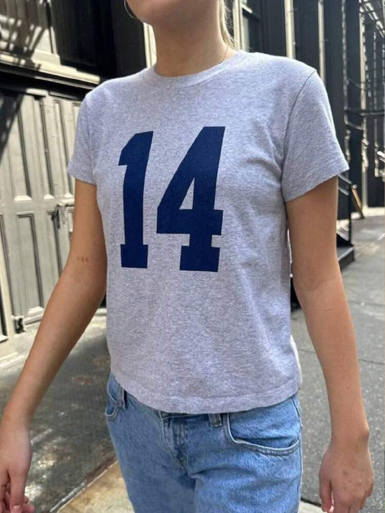 INAWLY Women Summer Casual Number Print Short Sleeve T-Shirt Graphic Tees Women Tops | SHEIN