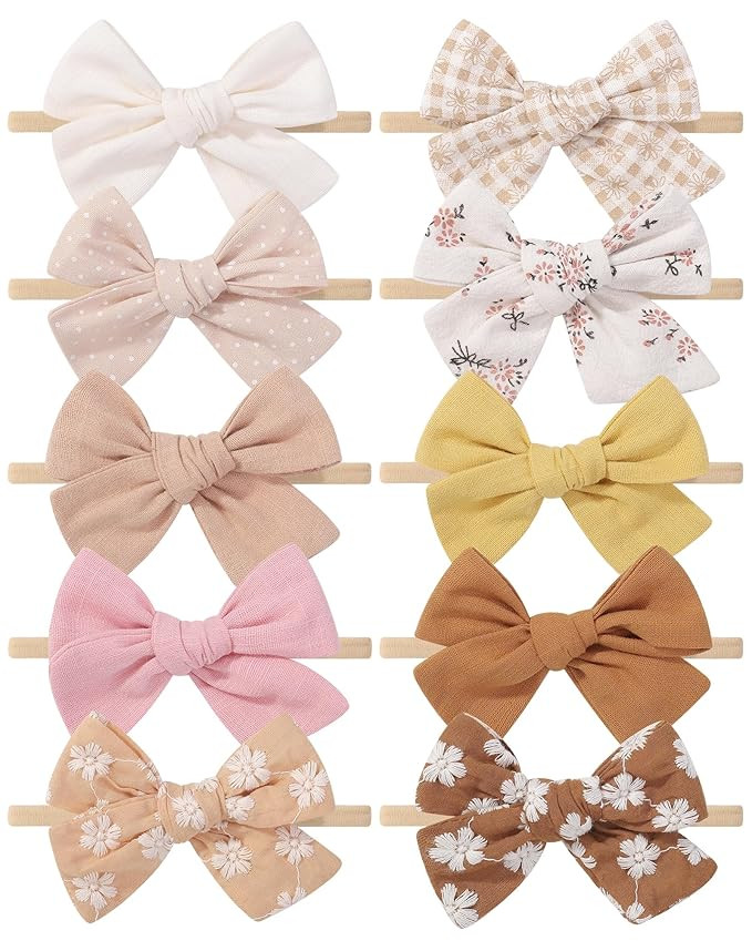 doboi 10PCS Baby Girls Headbands Hair Bows Nylon Linen Hairbands Handmade Hair Accessories for Ne... | Amazon (US)