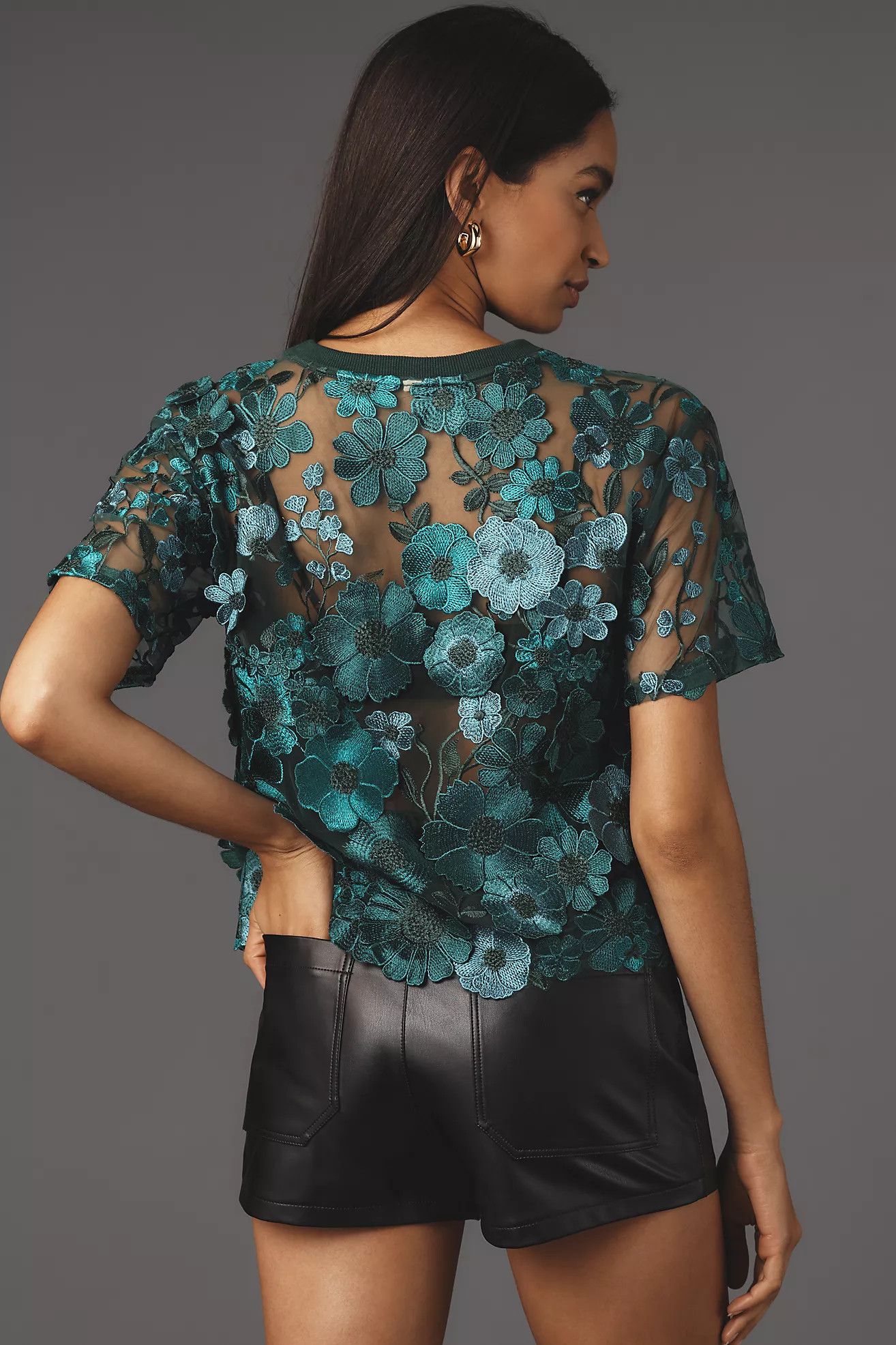 DOLAN Flower Appliqué Sheer Tee | Anthropologie (US)