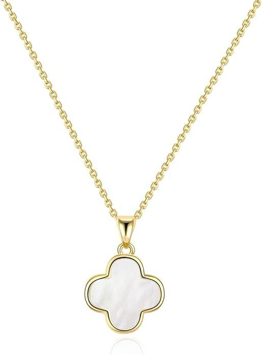 Four Leaf Clover Necklace for Women, Double Sided Mother of Pearl Pendant, Adjustable Chain, Dain... | Amazon (US)