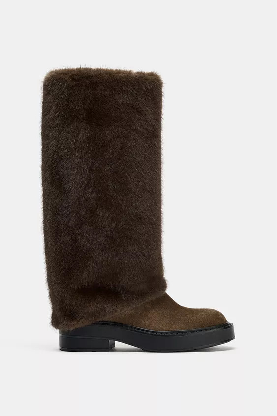 LOW HEEL FAUX FUR BOOTS | Zara US