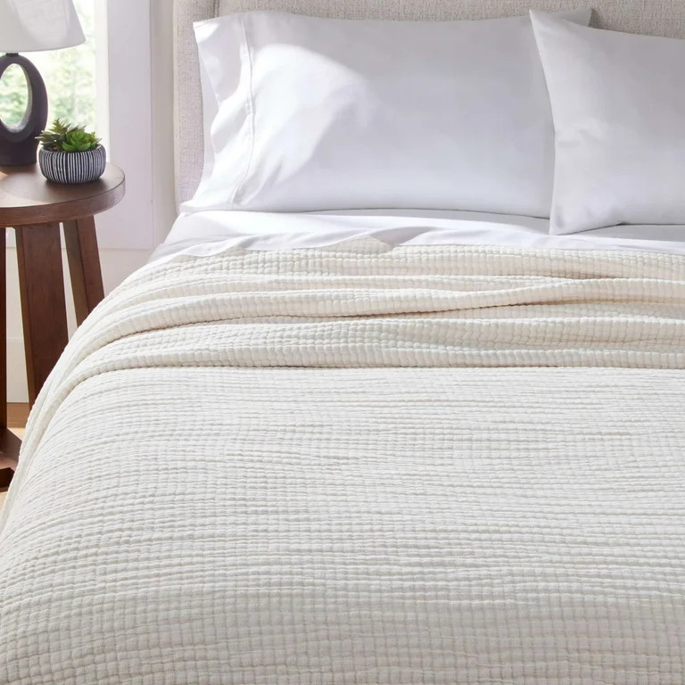 Better Homes & Gardens Luxury Gauze Reversable Cotton Bed Blanket, Arctic White, Full/Queen | Walmart (US)