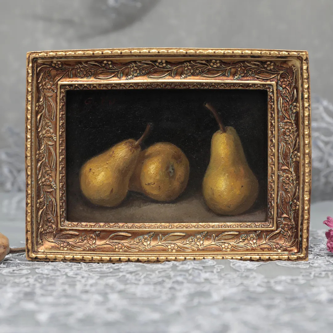 Original Yellow Pear Oil Painting with Antiqued Gilt Frame, Fruit Still Life Art, Realistic Impre... | Etsy (US)