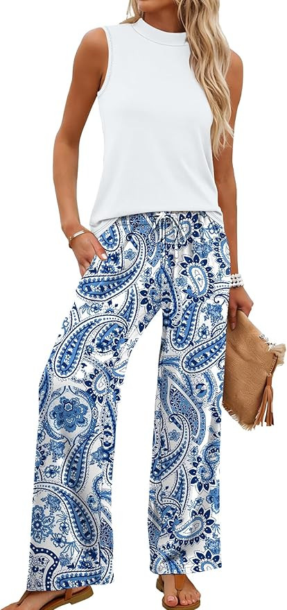 WIHOLL Two Piece Set for Women Summer Spring Outfits Cruise Travel Airport Beach Vacation Mock Ne... | Amazon (US)