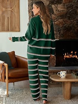 LILLUSORY 2 Piece Sets for Women 2025 Fall Outfits Two Piece Lounge Sets Sweatsuits Striped Knit ... | Amazon (US)
