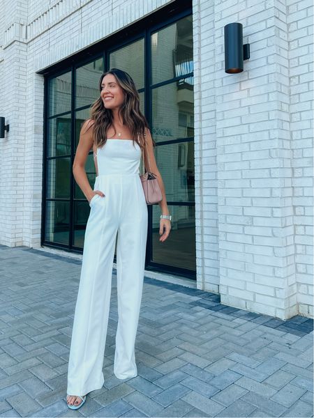 Calling all brides! Loving this stunning backless jumpsuit + blue suede heels combo. Jumpsuit runs a tad big- size down if in between sizes. Size up a half size in the heels! 

#LTKwedding