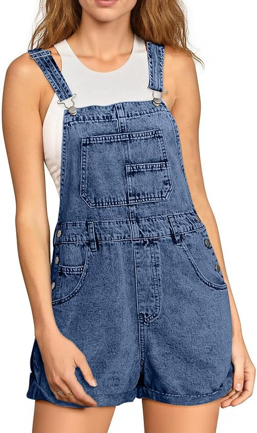 Glamaker Denim Overall Shorts for Women Casual Denim Romper Jean Short Overalls Loose Fit Denim J... | Amazon (US)