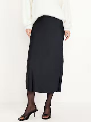 High-Waisted Satin Midi Slip Skirt | Old Navy (US)