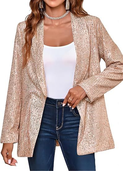 Cicy Bell Women's Sequin Shiny Blazer Casual Laple Long Sleeve Sparkly Party Jackets Blazer | Amazon (US)