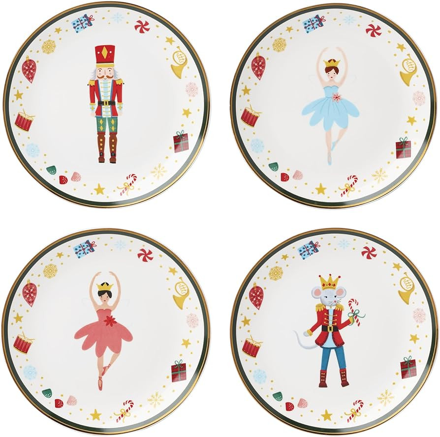 Lenox Dinnerware, Nutcracker Ballet Tidbit Plates, Service for 4, Microwave Safe & Dishwasher Saf... | Amazon (US)