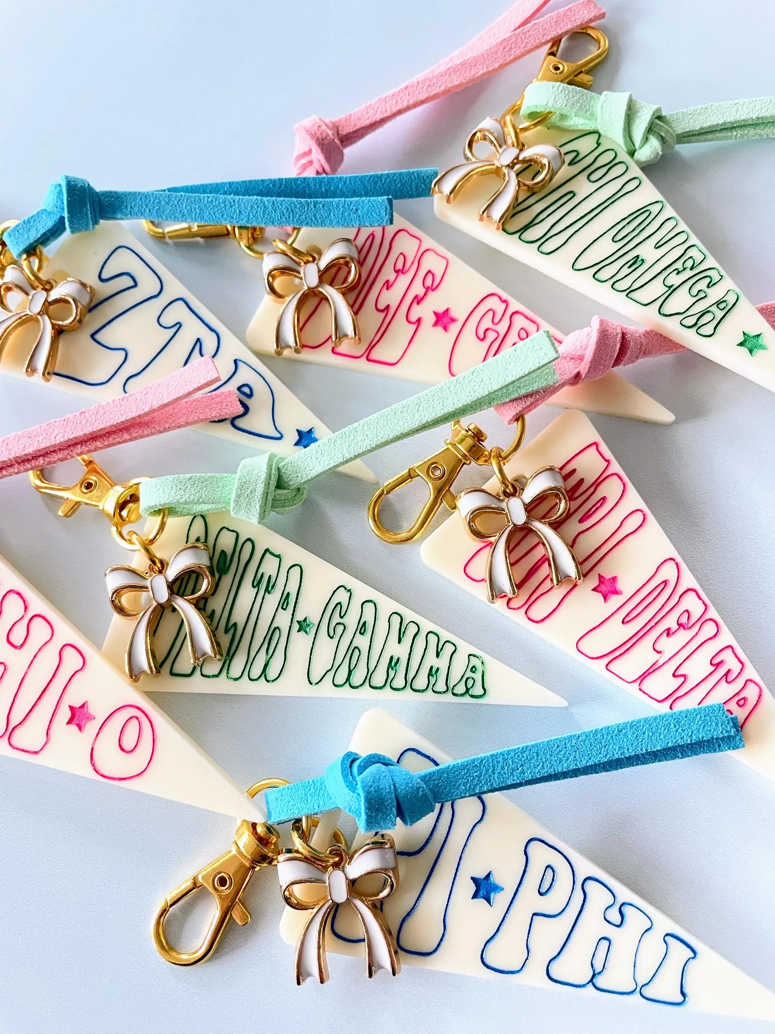 Sorority Pennant Keychain l Personalized Greek Letters Keychain with Bow Charm l Sorority Pennant... | Etsy (Global)