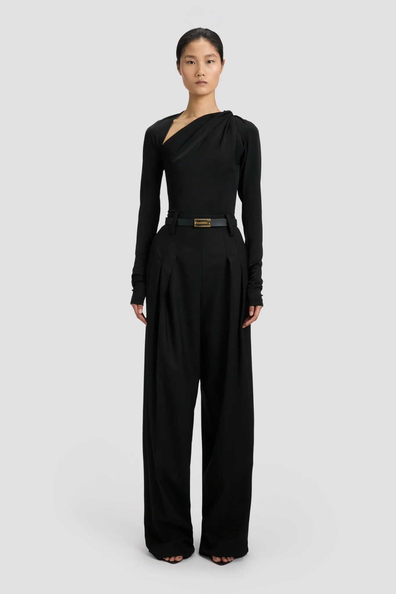 High Waisted Cinched Trouser In Black | Victoria Beckham UK
