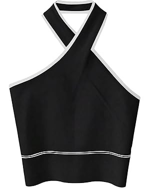 OYOANGLE Women's Criss Cross Halter Top Sleeveless Ribbed Open Back Dressy Tank Tops | Amazon (US)