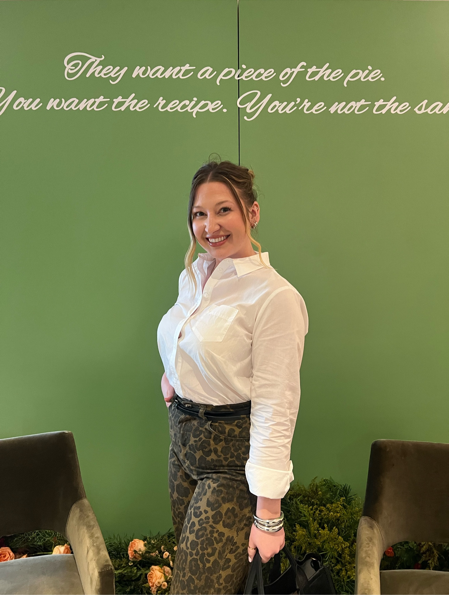Stepping into today’s educational seminar in style! 🎓✨ Rocking a classic white button-down paired with fun, trendy cheetah pants for a look that’s equal parts professional and bold. Ready to learn and make moves! #SeminarStyle #TheWeddingPlannerLook

#LTKWedding #LTKWorkwear