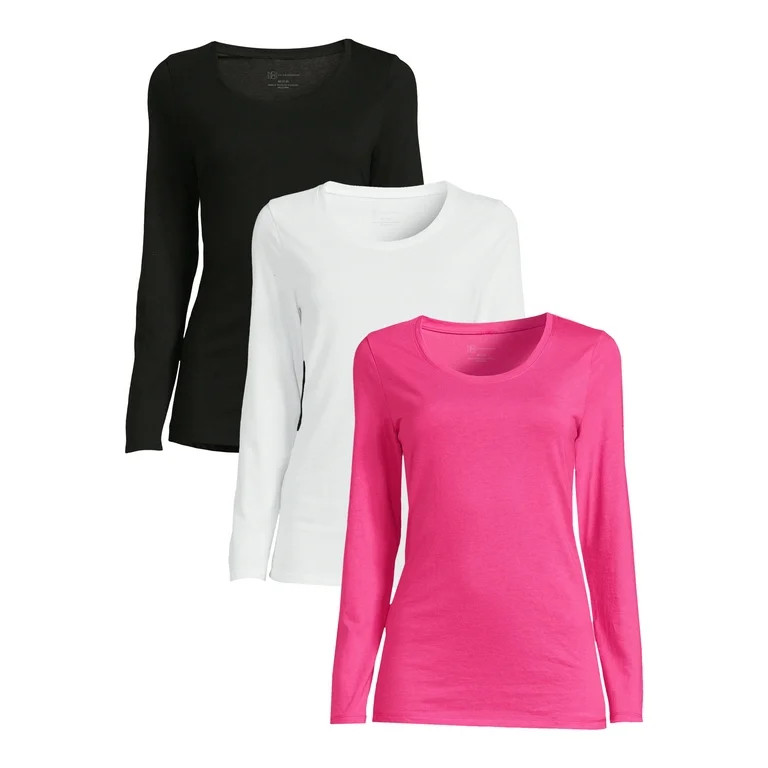 No Boundaries Juniors Scoop Neck T-Shirt with Long Sleeves, 3-Pack, Sizes XS-XXXL | Walmart (US)