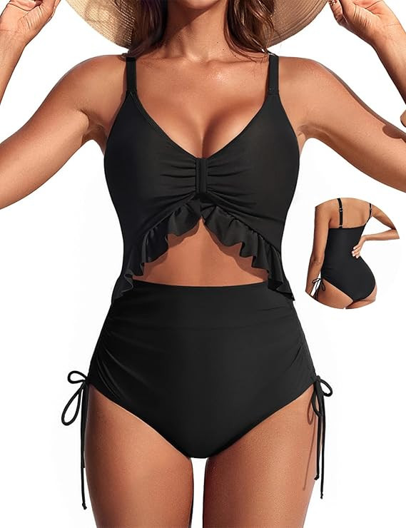 Hanna Nikole One Piece Swimsuit for Women Tummy Control Ruffle Cutout Bathing Suit Ruched Slimmin... | Amazon (US)