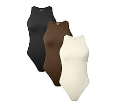 OQQ Women's 3 Piece Bodysuits Sexy Ribbed Sleeveless One Piece Halter Neck Sleeveless Bodysuits | Amazon (US)