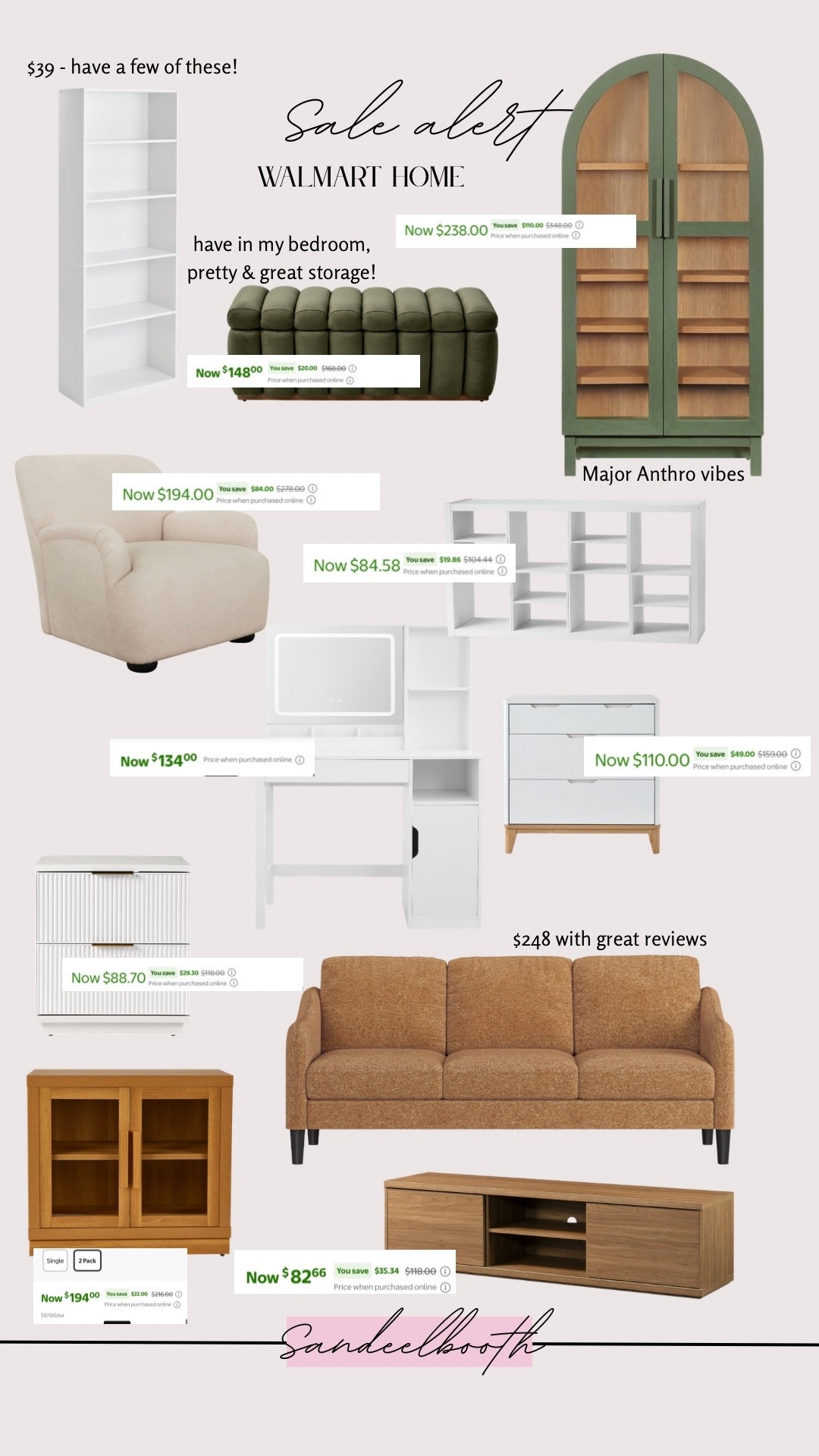 ✨ Walmart Home is coming THROUGH with the sales right now ✨
Pretty storage, comfy chairs, chic bookcases (major Anthro vibes), and budget-friendly furniture that actually looks designer.

Rounded up my favorites — pieces I own and love + things I’m eyeing for our home. 🤍
Tap to shop before prices go back up!
#walmarthome #walmartfinds #LTKhome #LTKsale #SandeelBooth

#LTKHome #LTKFindsUnder100 #LTKSaleAlert