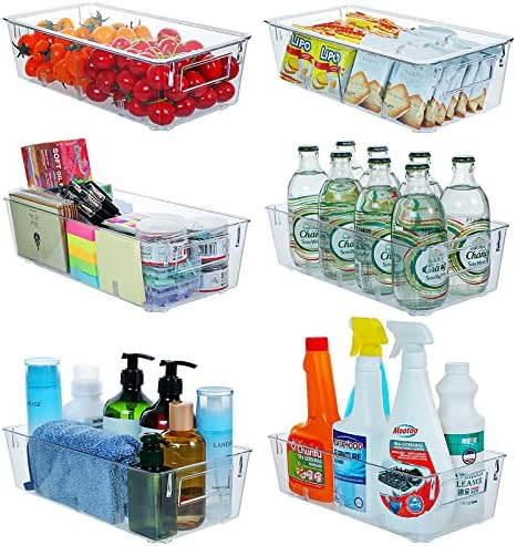 HERKKA Plastic Storage Organizer Shallow Container Bin with Lid and Dividers for Bathroom, Pantry, K | Amazon (US)