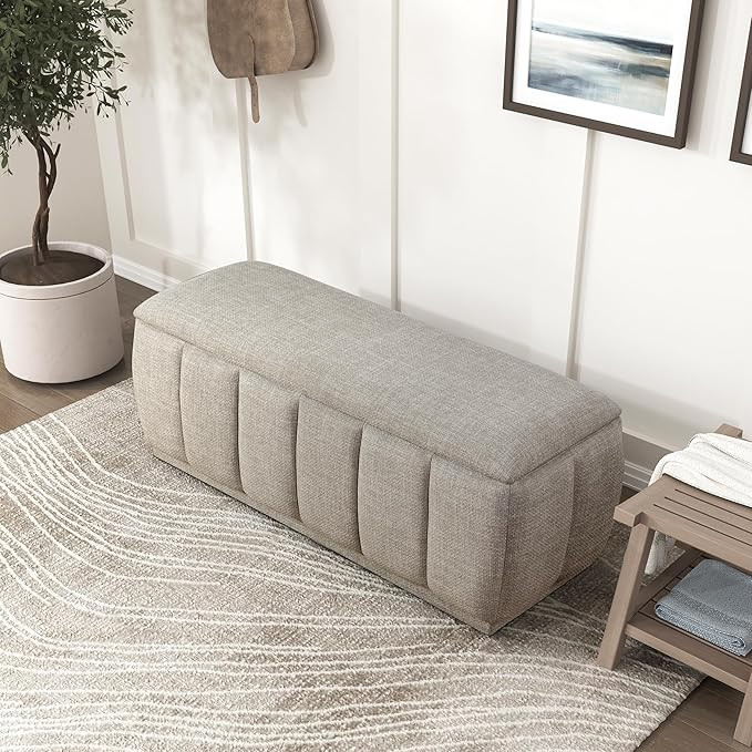 Lexicon Textured Fabric Storage Bench, Upholstered Rectangle Entryway Bench, Modern Storage Chest... | Amazon (US)